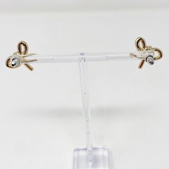 Gold Tone Bow Stud Earrings - Picture 3 of 6